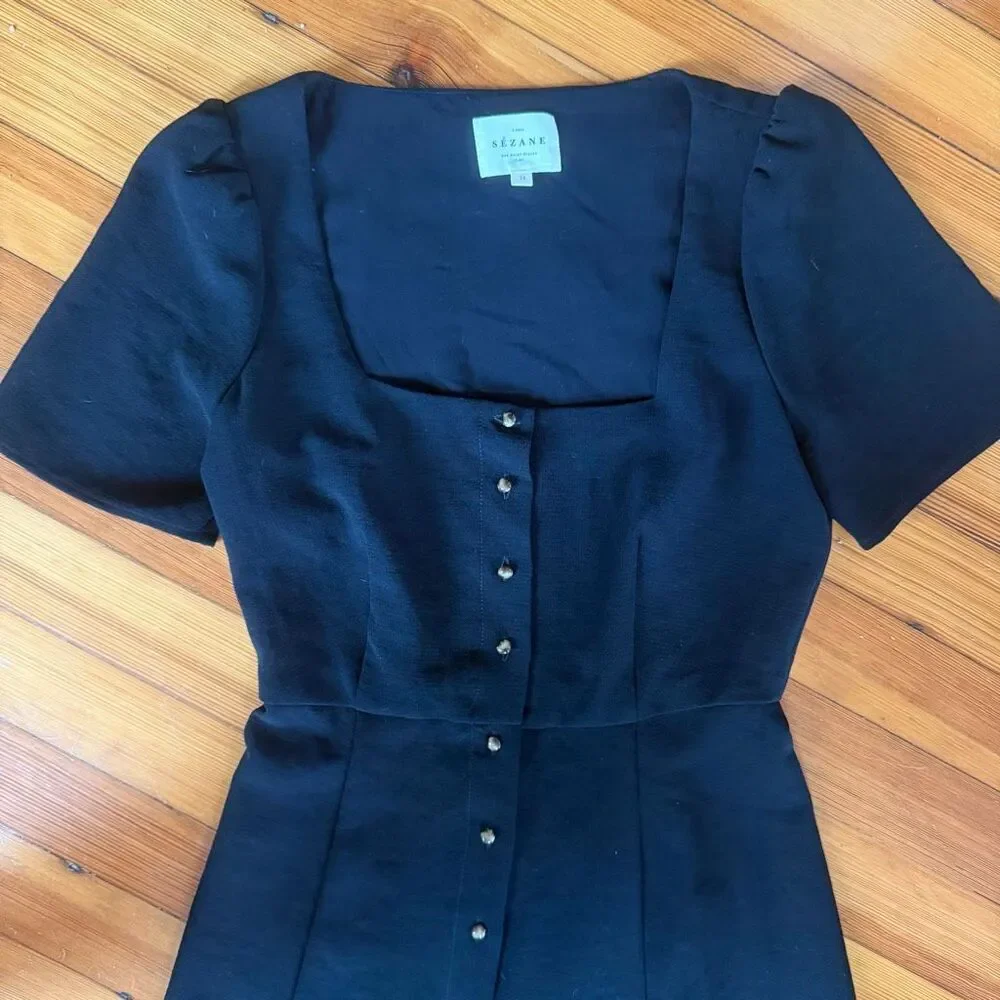 Sezane Lianne Square Neck Mini Dress in Black Size 34/2/XS